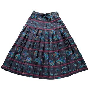 Vintage Black Floral Pleated Skirt Union Made